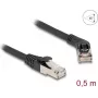 Tinklo kabelis DeLOCK RJ45 Cat.6A S/FTP 45° kampuotas į tiesų 0,5 m juodas