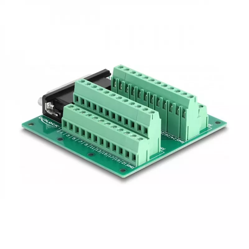 DeLOCK D-Sub HD 44 kontaktų, lizdas, į gnybtų bloką, skirtą DIN bėgeliui, 84 mm x 86 mm x 30 mm