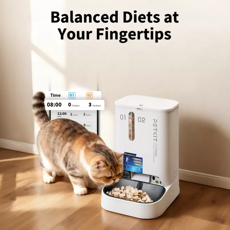 Automatinė gyvūnų šėrykla PETKIT YumShare Dual-hopper 2 su kamera, 5 L talpa, ABS ir 304 nerūdijantis plienas, balta