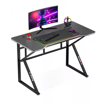 Žaidimų stalas huzaro Hero 1.6 Juodas — tiesus MDF/anglies pluošto stalviršis 1200×600×750 mm, metalinis rėmas