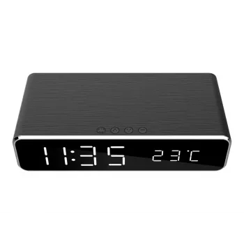 Skaitmeninis žadintuvas GEMBIRD DAC-WPC-01 su LCD ekranu, juodas aliuminio korpusas, maitinamas iš kintamosios srovės tinklo