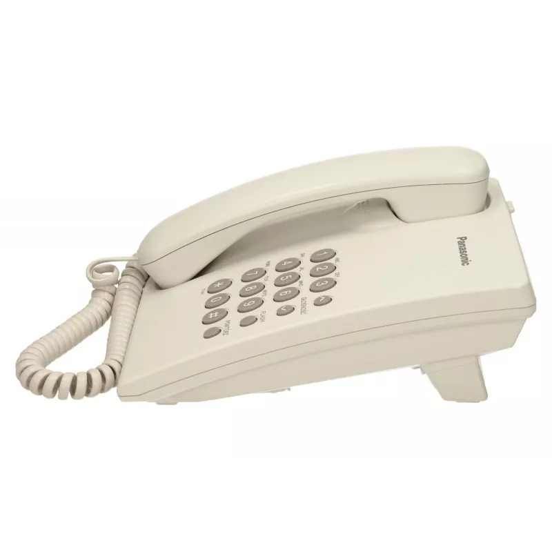 Analoginis telefonas Panasonic KX-TS500PDW — 16 mygtukų, baltas, stalinis/sieninis montavimas, 100 įrašų telefonų knyga