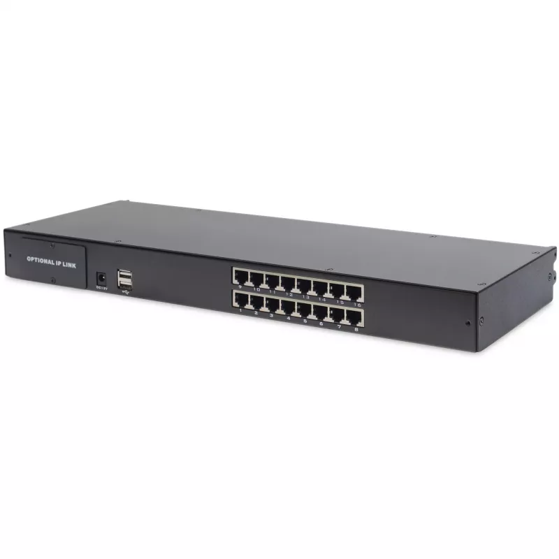 19 colių LCD KVM konsolė DIGITUS DS-72211-5US, 16 prievadų Cat 5, 1366x768, JAV tarptautinė klaviatūra