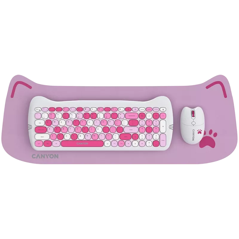 Belaidis klaviatūros ir pelės rinkinys CANYON HSET-W6 Pink Kitty Edition