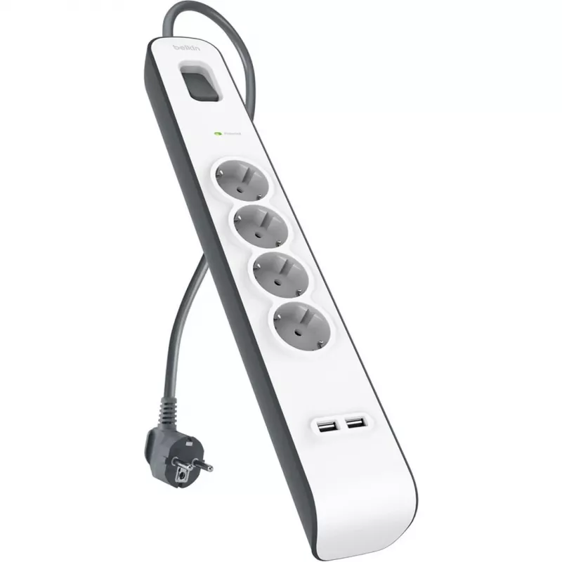 Maitinimo šakotuvas Belkin 525J su 4 Schuko lizdais ir 2 USB-A prievadais, 2 m kabelis