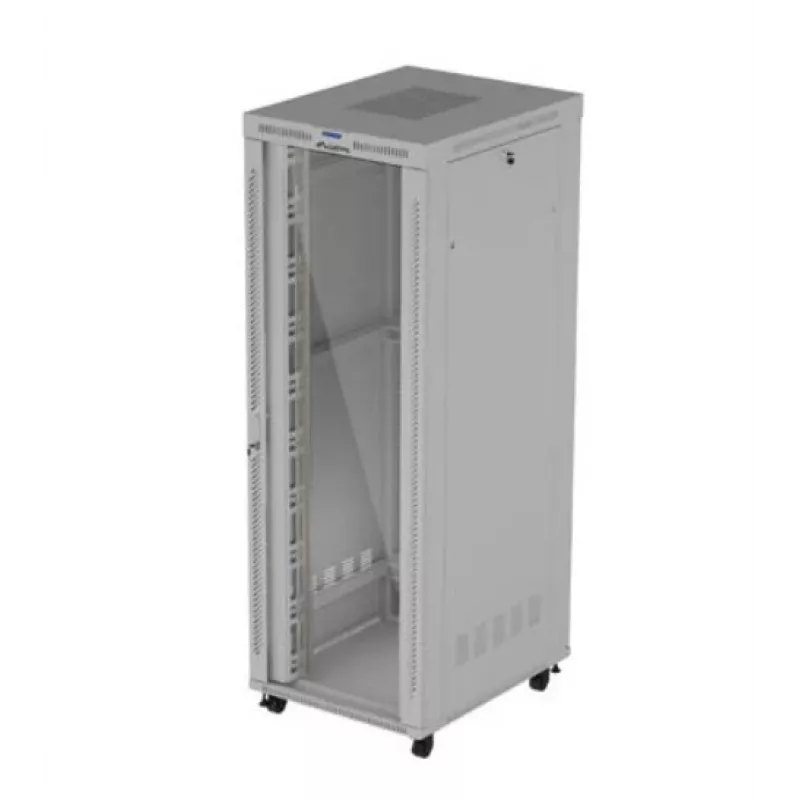 Serverių spinta LANBERG FF01-8047-12SL 47U 800x1000 mm pilka su priekinėmis ir galinėmis stiklinėmis durelėmis bei vieta LCD skydeliui