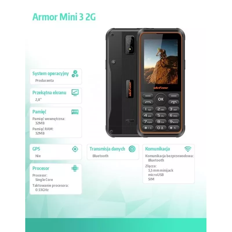 Mobilusis telefonas UleFone Phone Armor Mini 3 2G 2,8 colio juodas