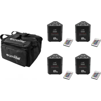 LED apšvietimo rinkinys EUROLITE AKKU TL-3 QuickDMX 4x su minkštu krepšiu – baterijomis maitinami TL-3 šviestuvai, QuickDMX valdymas, nešiojamas krepšys