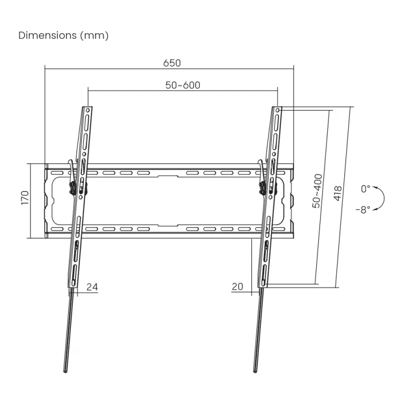 SBOX TV sieninis laikiklis 37–70 colių ekranams, pasvirimo funkcija, maks. apkrova 45 kg, modelis PLB-3446T-2