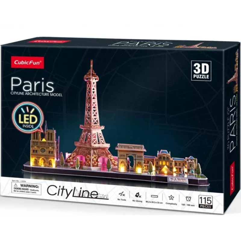3D Puzzle CubicFun City Line Paris LED 115 vnt.