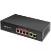 Ethernet PoE komutatorius QOLTEC 52296 — 4x RJ45 PoE prievadai, 1x RJ45 aukštyninė jungtis