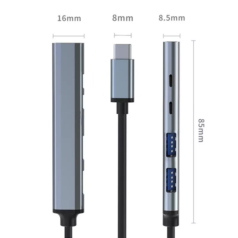 Qoltec 53790 Hub Adapter USB-C 3.1 5in1 | USB-C PD| USB-C | 2x USB 2.0 | USB 3.0