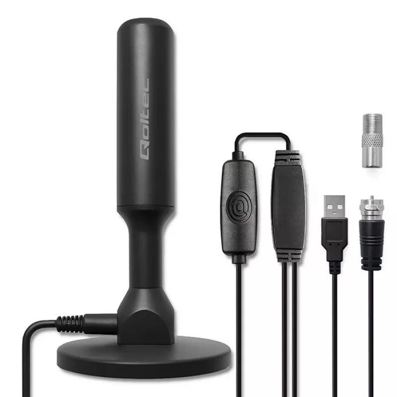 TV antena QOLTEC DVB-T2 28 dBi su signalo stiprintuvu, vidaus/lauko priėmimui
