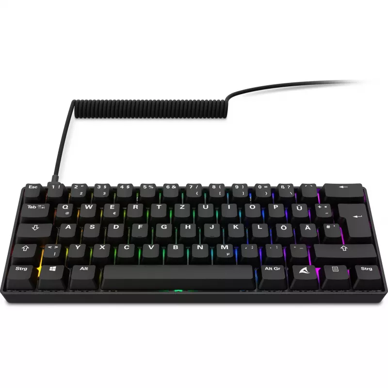 Klaviatūra Sharkoon 100065630 60% laidinė USB QWERTZ vokiška juoda