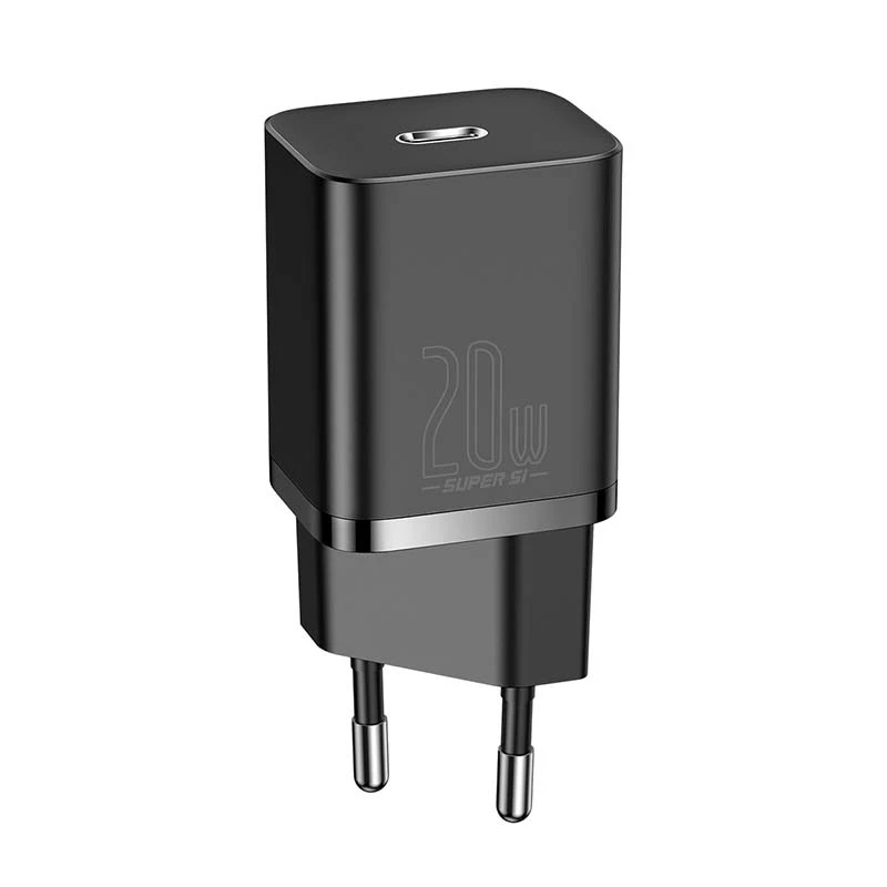 Baseus Super Si greitasis įkroviklis 1C 20W su USB-C laidu, skirtu Lightning, 1 m (juodas)