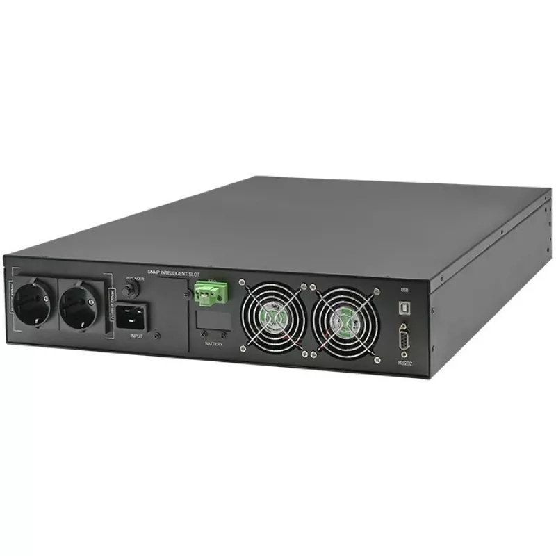 Qoltec maitinimo adapteris AVARINIS STELAŽUI 3KVA 3000W galios koeficientas 1.0 LCD EPO USB on-LINE (3VA, 3000W, dvigubo keitimo online UPS), UPS