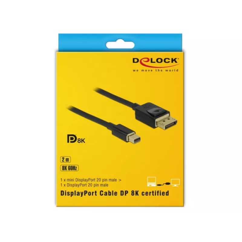 DeLOCK - DisplayPort kabelis - DisplayPort (M) į Mini DisplayPort (M) - 2 m - Juoda - 8K palaikymas