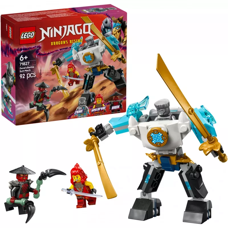 LEGO NINJAGO rinkinys 71827 Zane's Battle Suit Mech, 92 dalys, 2 minifigūrėlės, aukštis 100 mm, amžius 6+