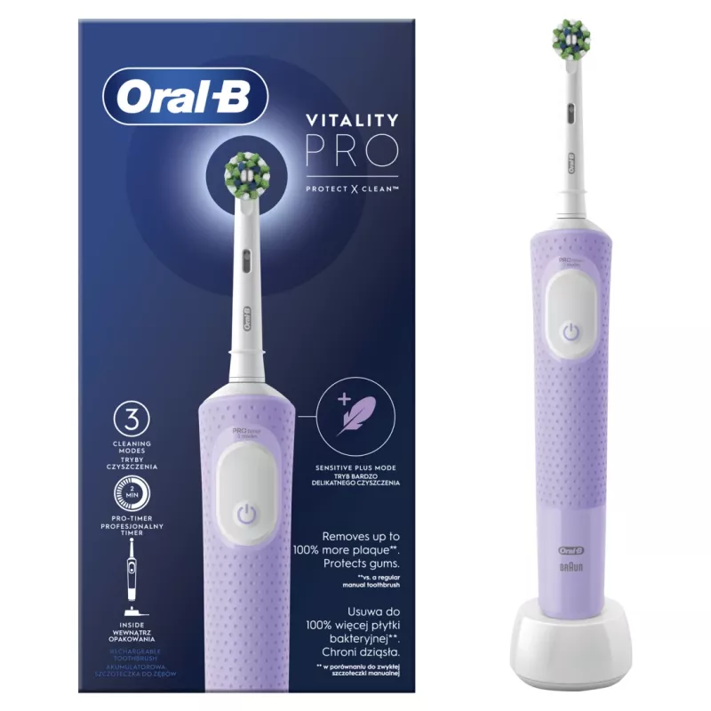 Oral-B | D103 Vitality Pro | Elektrinis dantų šepetėlis | Įkraunamas | Suaugusiems | ml | Šepetėlio galvučių skaičius | Alyvinė migla | Įtrauktų šepetėlio galvučių skaičius 1 | Dantų valymo režimų skaičius