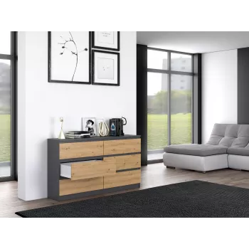 Komoda Top e Shop M6 140 ANT/ART, 6 stalčiai, Antracitas Ąžuolas, 1380×750×400 mm