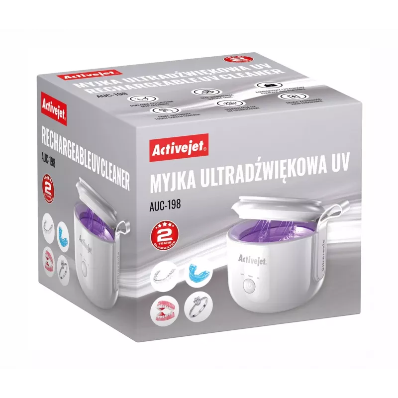 Ultragarsinis valytuvas ActiveJet AUC-198 — USB įkraunamas, UV, 7,4 V, 106×107×89 mm