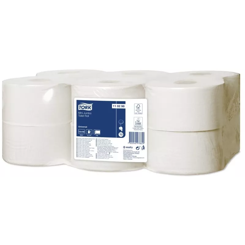 Tualetinis popierius Tork Universal Mini Jumbo T2, 2 sluoksnių, 9,1cm x 150m, baltas 12 vnt.