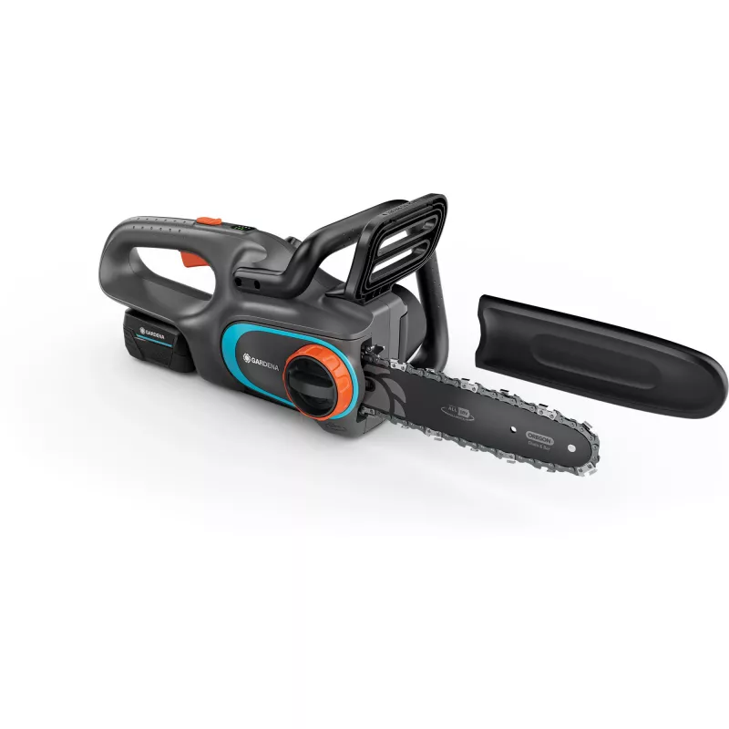 Akumuliatorinis grandininis pjūklas PowerSaw 250/18V P4A paruoštas naudoti rinkinys (pilka/turkio spalvos, ličio jonų akumuliatorius 2,5Ah P4A, POWER FOR ALL ALLIANCE)