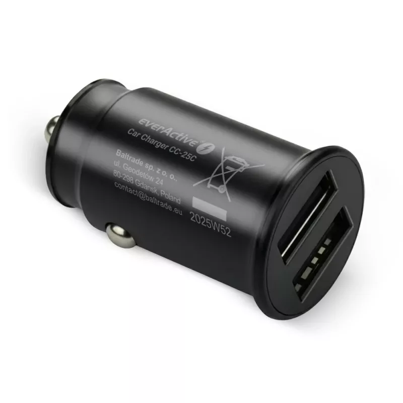 Automobilinis kroviklis everActive CC-25C 2x USB-A + USB-C, 12W, automobilinis USB maitinimo adapteris