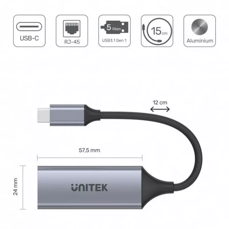 Tinklo sąsajos plokštė Unitek U1312A, IEEE 802.3, pilka, 0,5 m kabelis