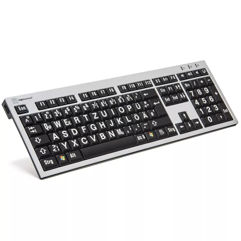 Klaviatūra Logickeyboard XLPrint Office USB QWERTZ vokiška aliumininė juoda