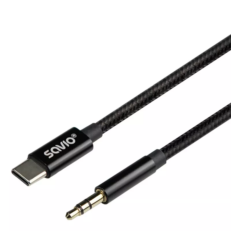 Garso kabelis Savio CL-188 2 m juodas USB-C į 3,5 mm laidas