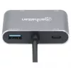 Manhattan USB-C dokas / šakotuvas, prievadai (x4): HDMI, USB-A, USB-C ir VGA, su Power Delivery (PD) 87 W – reikalingas išorinis USB-C įkroviklis (nepridedamas). Maitinamas per USB (nereikia išorinio maitinimo šaltinio), kai PD nenaudojamas, aliuminis