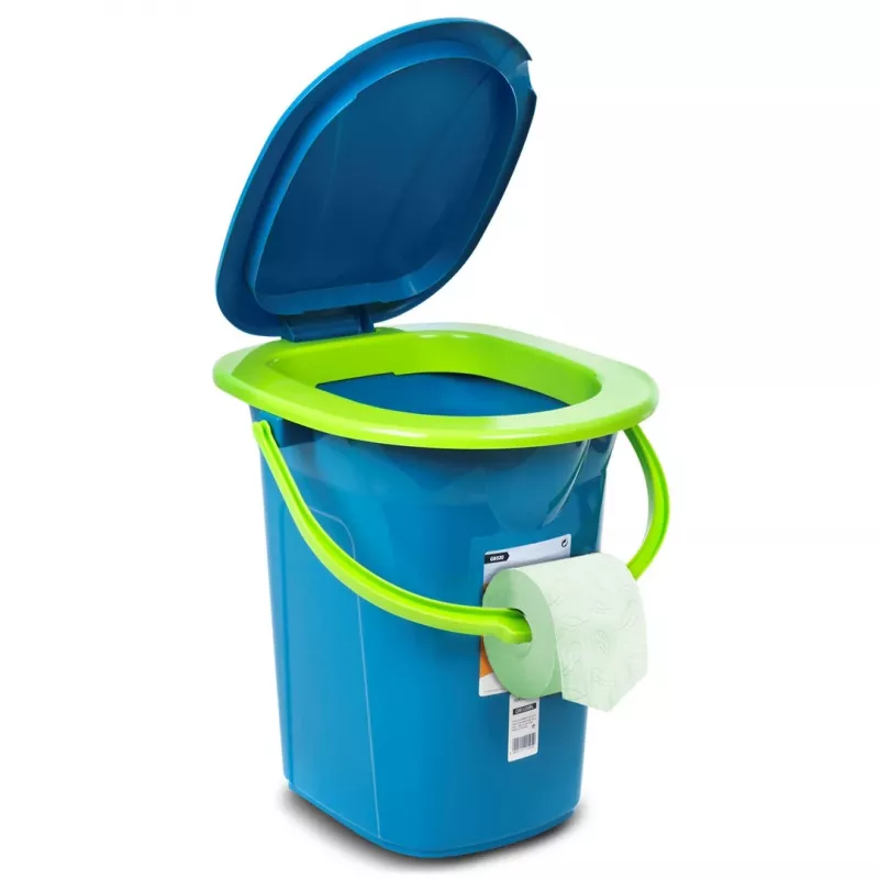 GreenBlue GB320BL Nešiojamas kelioninis tualeto kibiras su sėdyne Stovyklavimui Festivaliams Su rankena Dangtis Patvarus Stabilus 19L