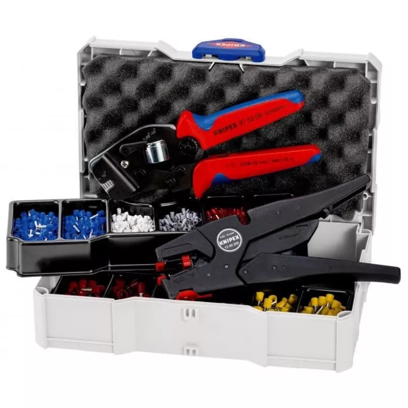 Knipex užspaudimo rinkinys 97 90 16, Su užspaudimo replėmis ir vielos nuėmikliu,