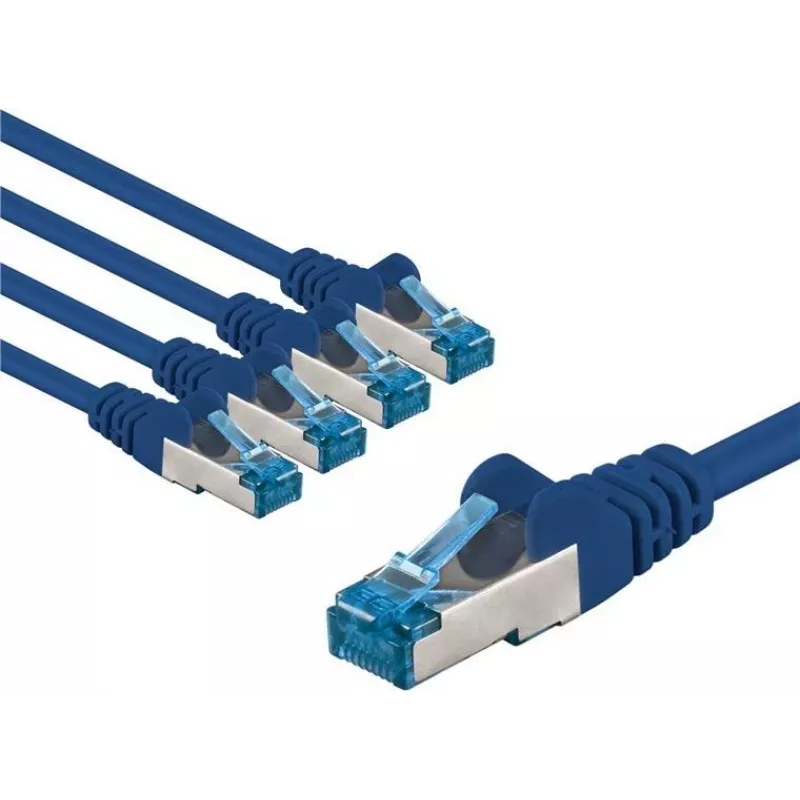 Goobay CAT 6A komutacinis kabelis S/FTP PiMF 5 m Blue 5er-Set - copper conductor CU (67532)