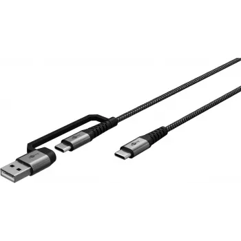USB-C įkrovimo laidas WENTRONIC Goobay 2in1, 2 m, itin patvarus, kosminės pilkos/sidabrinės spalvos