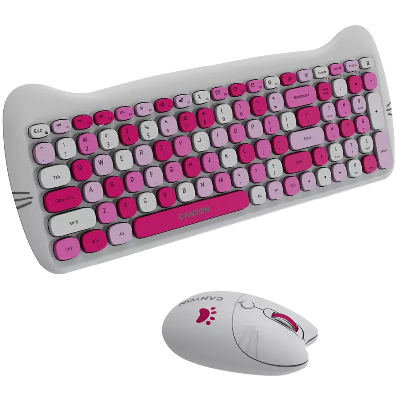 Belaidis klaviatūros ir pelės rinkinys CANYON HSET-W6 Pink Kitty Edition