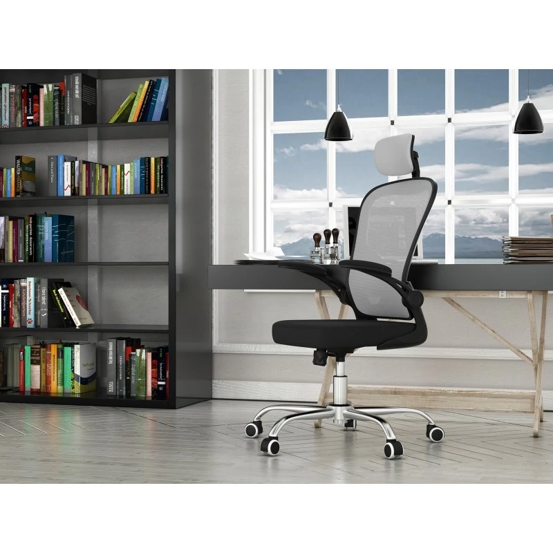 Biuro kėdė top e shop DORY SZARY — paminkštinta sėdynė, tinklinė atlošas, 650×620 mm, aukštis iki 122 cm