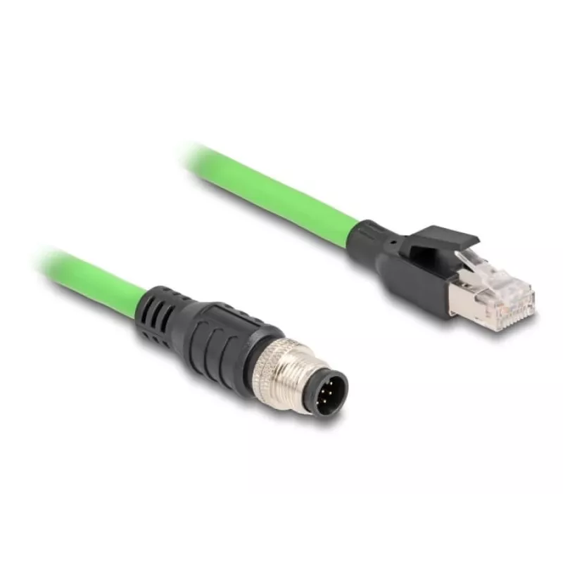 Tinklo kabelis DeLOCK M12 kabelis A koduotas 8 kontaktų kištukas į RJ45 kištukas PUR (TPU) 1 m