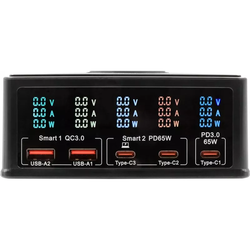 Daugiaportis įkroviklis Exsys EX-1106 160W, juodas, keli USB išvesties prievadai