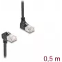 Tinklo kabelis DeLOCK RJ45 Cat.6A S/FTP plonas 90° 0,5 m juodas