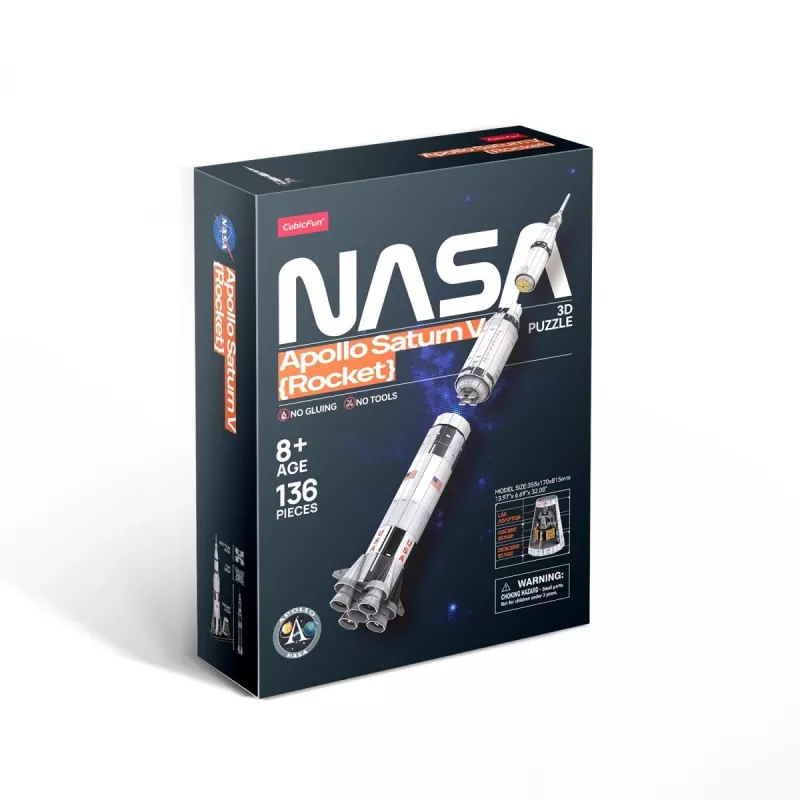 3D dėlionė cubicfun Apollo Saturn Rocket modelis — mastelio surinkimo edukacinis rinkinys