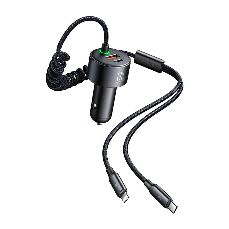 Mcdodo CC-0370 automobilinis įkroviklis, USB-C, Lightning, 120W, ištraukiami kabeliai