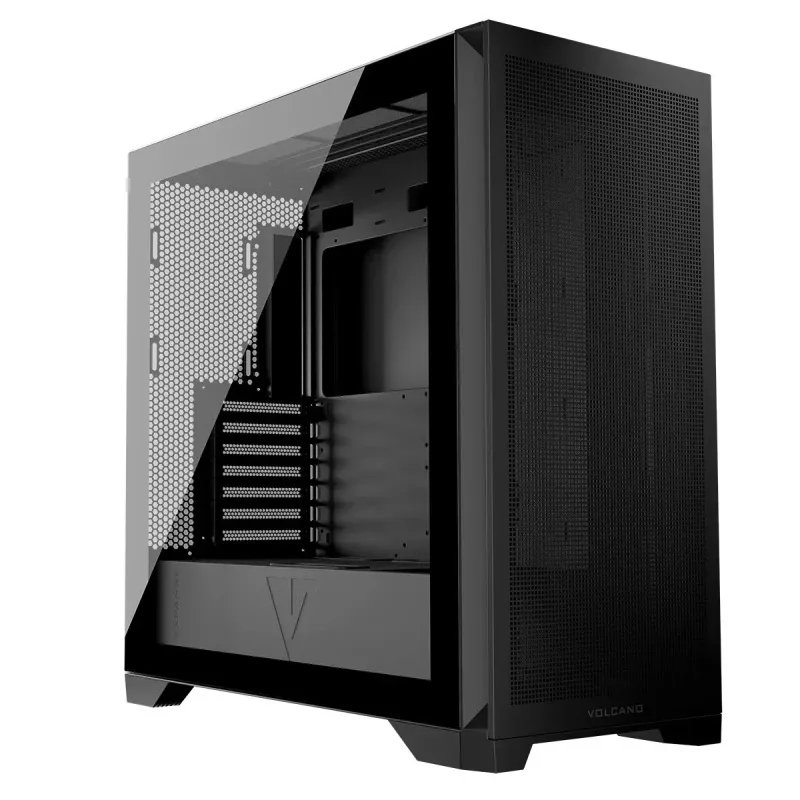 PC korpusas MODECOM VOLCANO EXPANSE S MIDI juodas — grūdintas stiklas, USB-C, palaiko micro ATX, GPU iki 430 mm