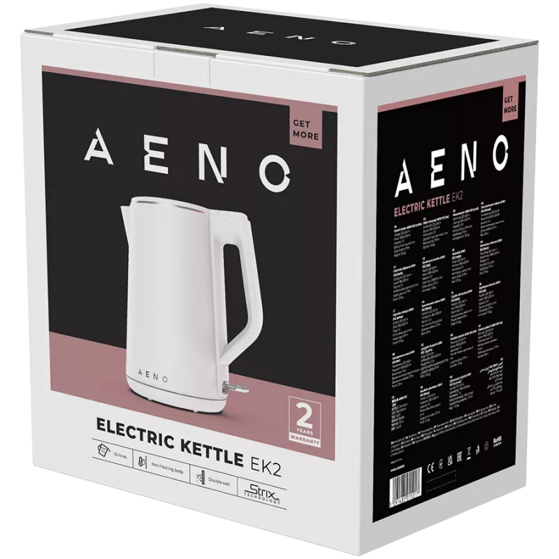 AENO elektrinis virdulys EK2: 1850-2200W, 1,5 l, Strix, dvigubos sienelės, neįkaistantis korpusas, automatinis išsijungimas, apsauga nuo perdegimo