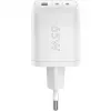 USB-C Fast Charger Nano, PD, GaN, 65 vatų (balta, 1x USB-A, 2x USB-C PD, Charge 3.0)