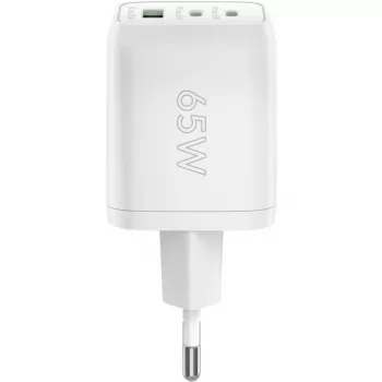 USB-C Fast Charger Nano, PD, GaN, 65 vatų (balta, 1x USB-A, 2x USB-C PD, Charge 3.0)