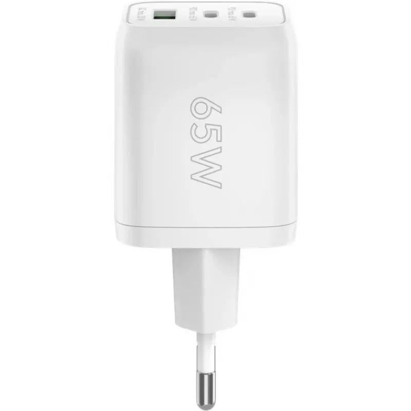 USB-C Fast Charger Nano, PD, GaN, 65 vatų (balta, 1x USB-A, 2x USB-C PD, Charge 3.0)