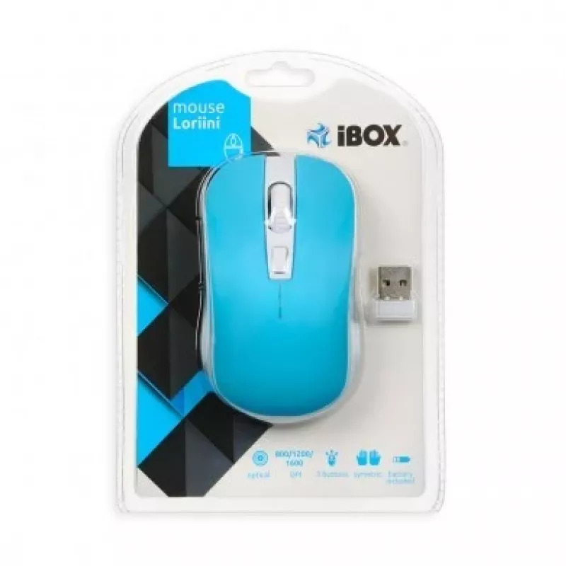 pelė IBOX LORIINI ambidextrous RF wireless optical 1600 DPI, 3 mygtukai, nano USB imtuvas, 10 m nuotolis