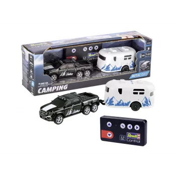 RC automobilis su kemperiu REVELL 23566 — mini nuotoliniu būdu valdomas modelis, maitinamas baterijomis, žaislinė transporto priemonė